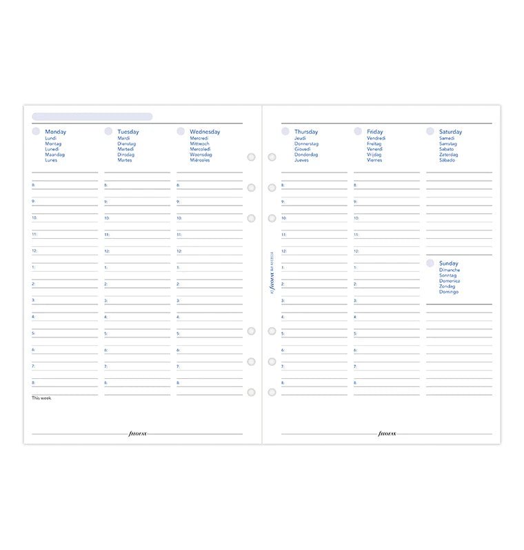 Recharge Agenda FILOFAX Non Daté - A5, Semaine sur Deux Pages (multilingue) - 1 semaine sur 2 pages - A5 - -