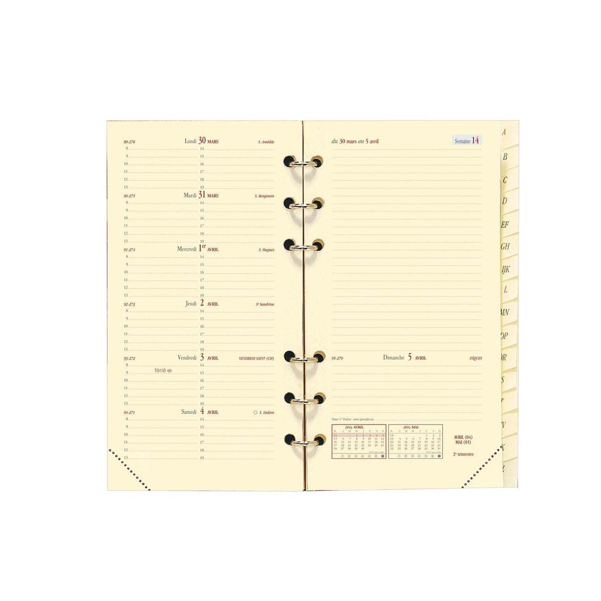 Recharge Agenda Semainier Quo Vadis 2024-2025 - Timer 17 - Format Poche 10x17cm - Papier Clairefontaine