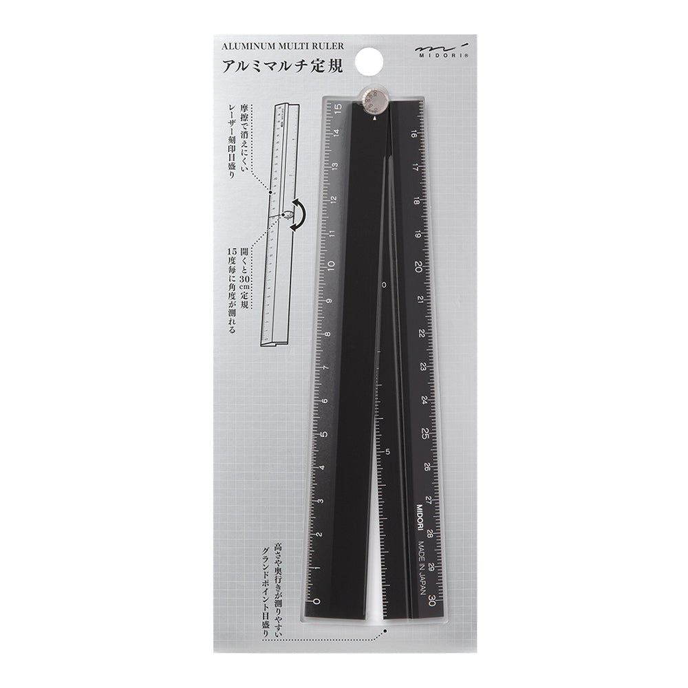 Règle MIDORI multifonction pliable en aluminium - 30 cm - Noir - 4902805422864
