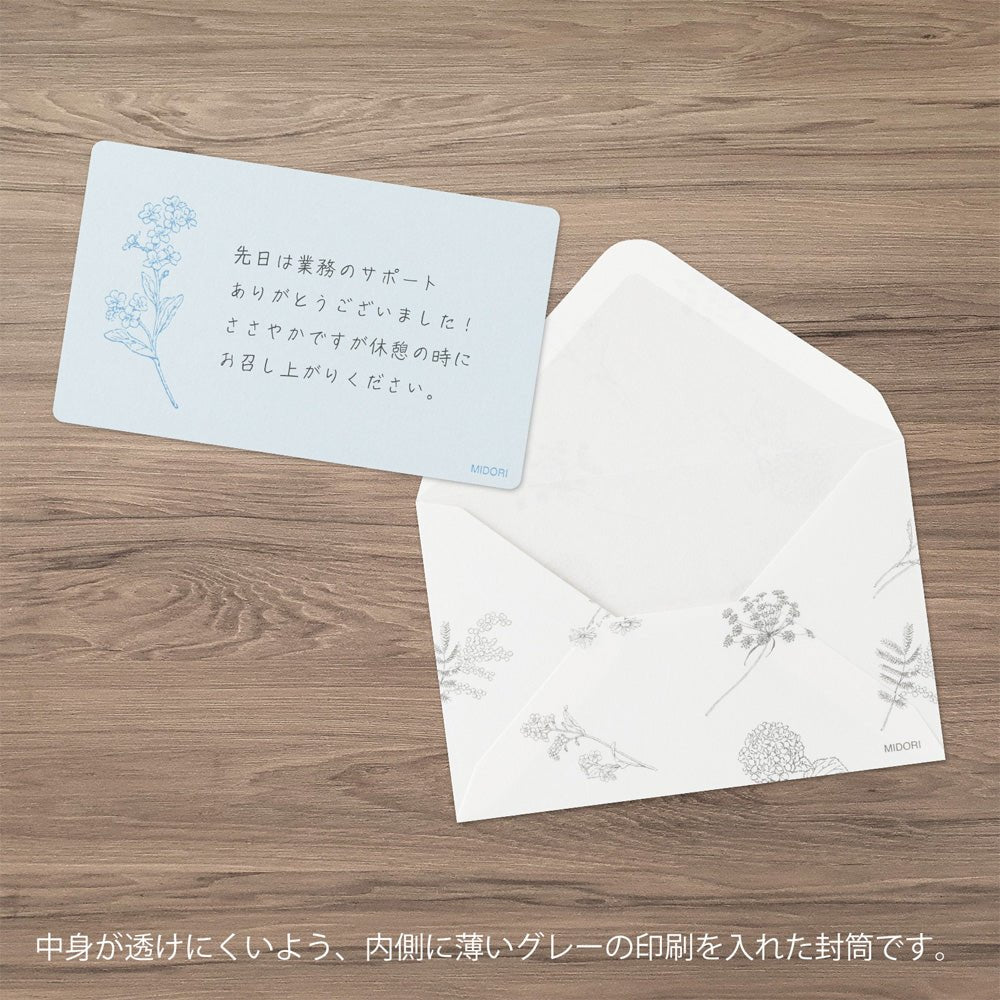 Set de correspondance MIDORI Card Letter Set Washi Hanairo - Bleu - 4902805887922