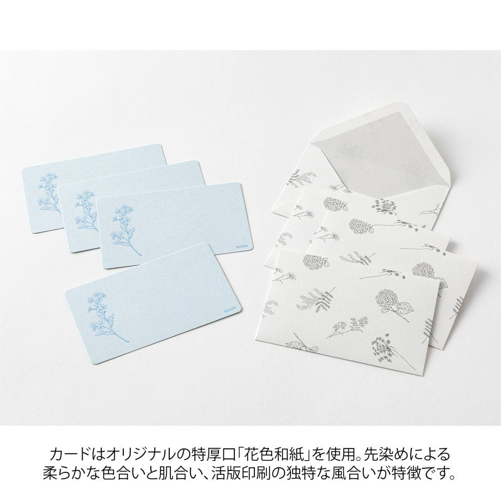 Set de correspondance MIDORI Card Letter Set Washi Hanairo - Bleu - 4902805887922
