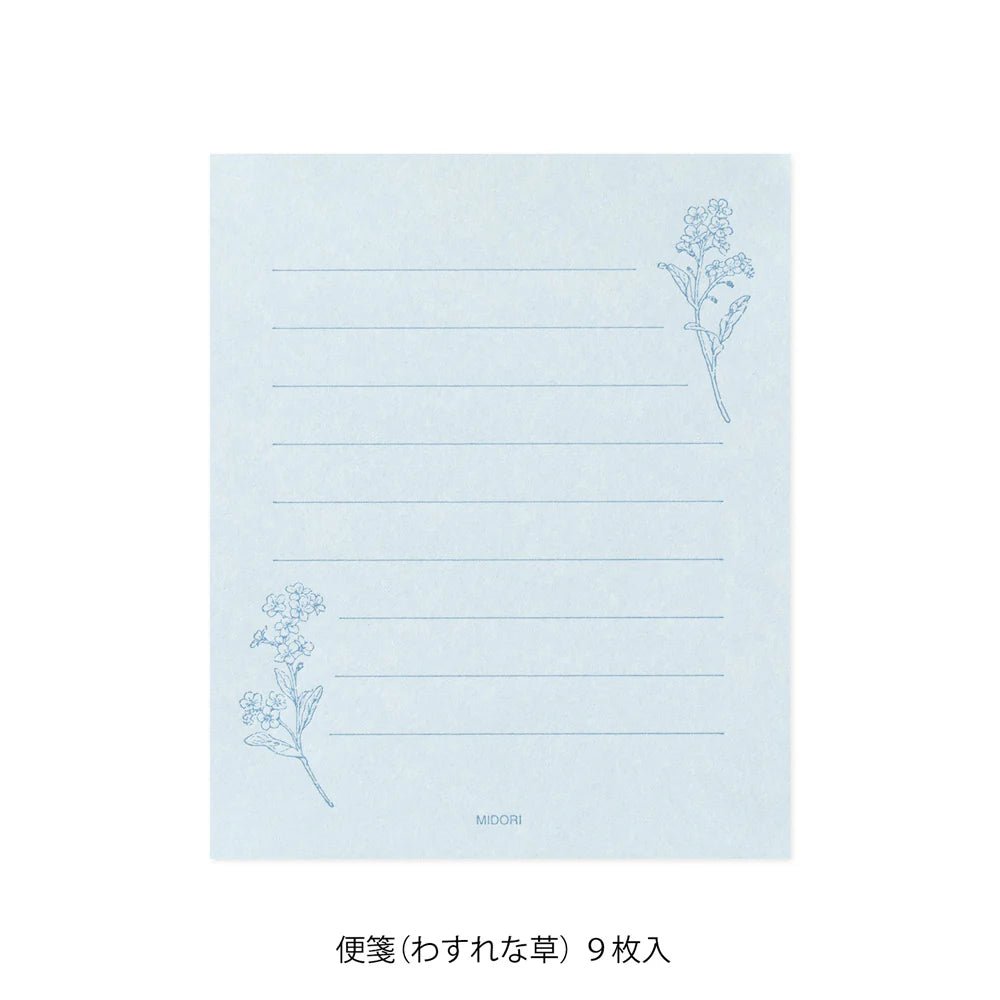 Set de correspondance MIDORI Mini Letter Set Washi Hanairo - Bleu - 4902805869416