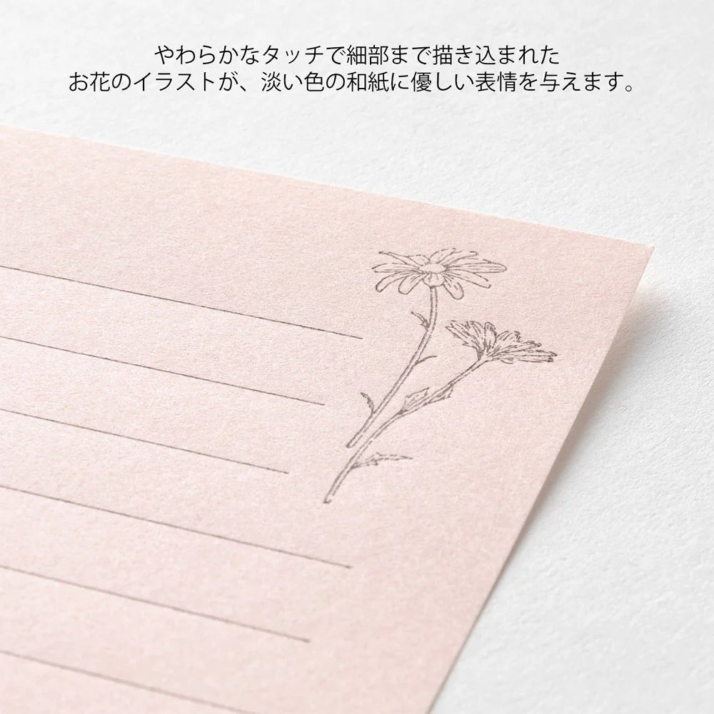 Set de correspondance MIDORI Mini Letter Set Washi Hanairo - Rose - 4902805869386