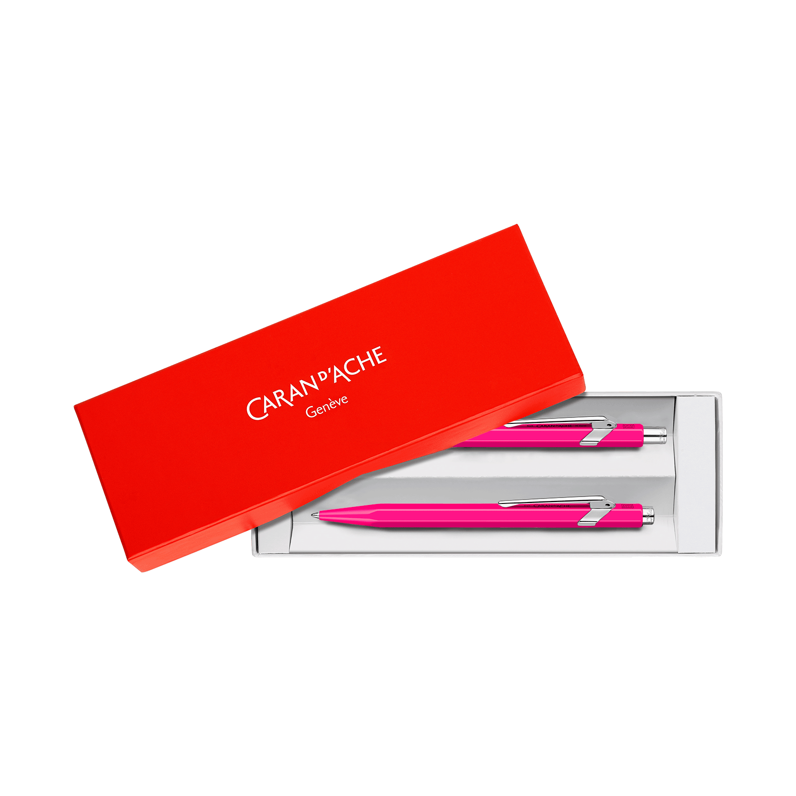 Set stylo bille + porte - mine CARAN D'ACHE 849 Fluo Line - Rose Fluo - 