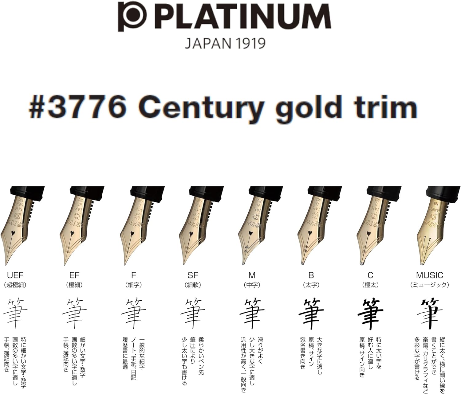 Stylo plume PLATINUM Century - Fine (F) - Black Diamond CT - -