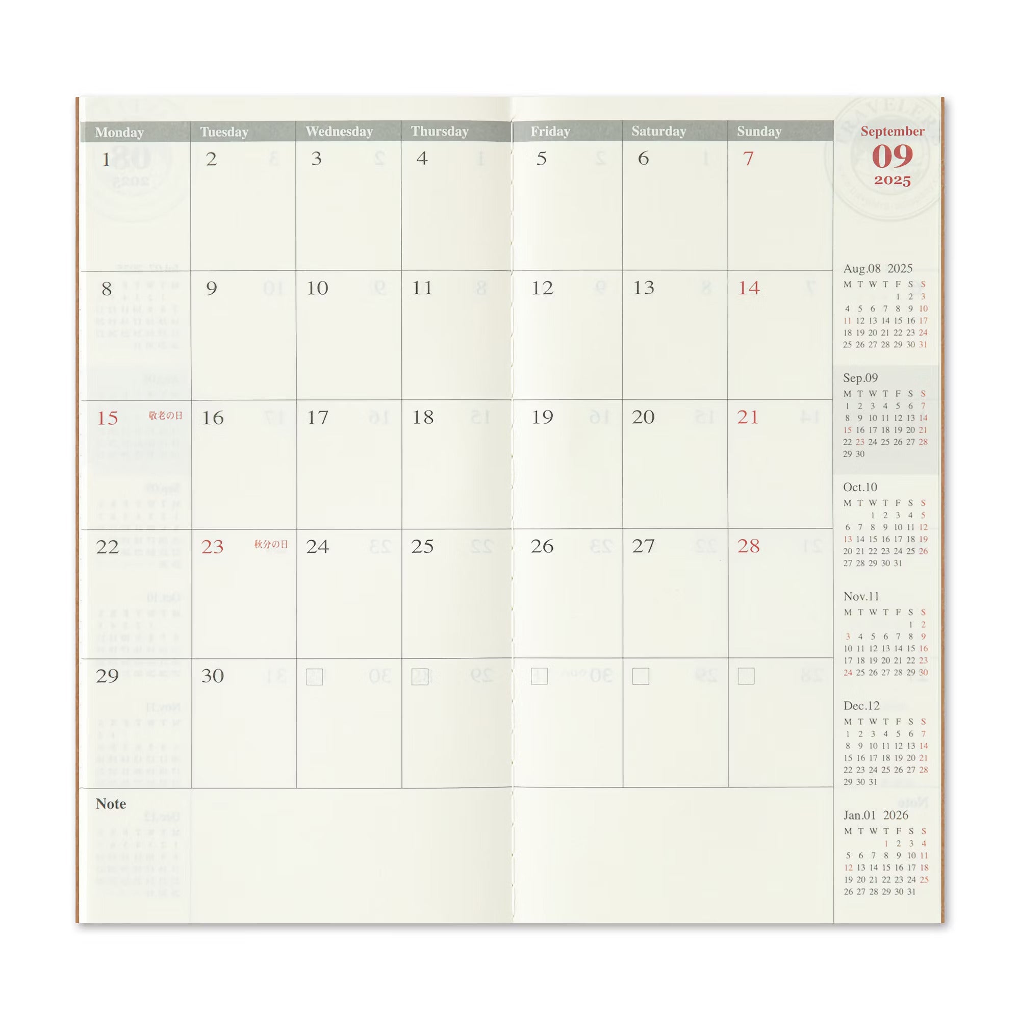 TRAVELER'S notebook - agenda mensuel 2025 (regular size) - TN Regular size - Mensuel - 