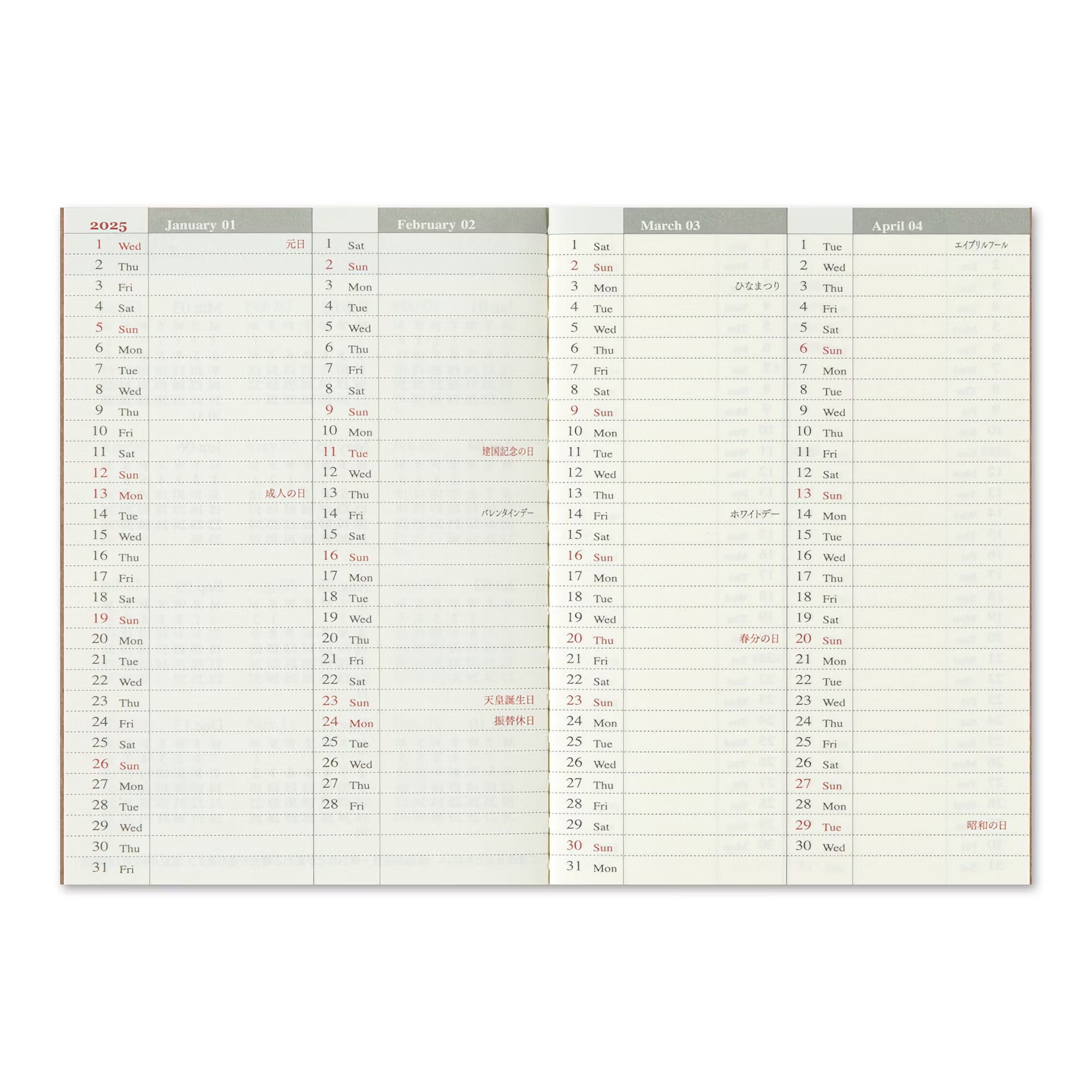 TRAVELER'S notebook - agenda semainier 2025 (passport size) - TN Passport size - 1 semaine sur 2 pages - 