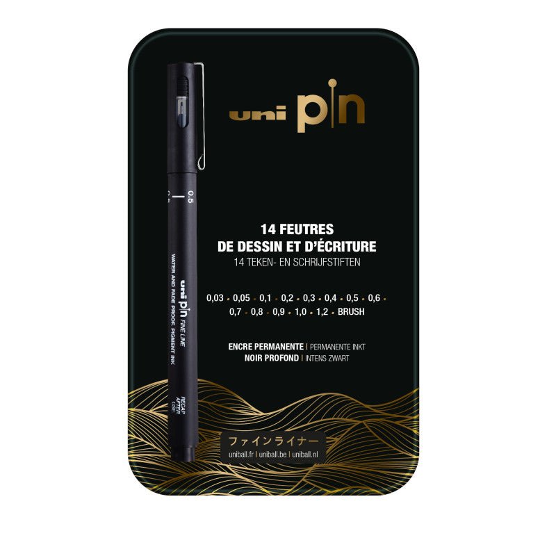 UNI Pin - Boîte Métal de 14 Feutres de Dessin et d'Écriture - 3296280047966
