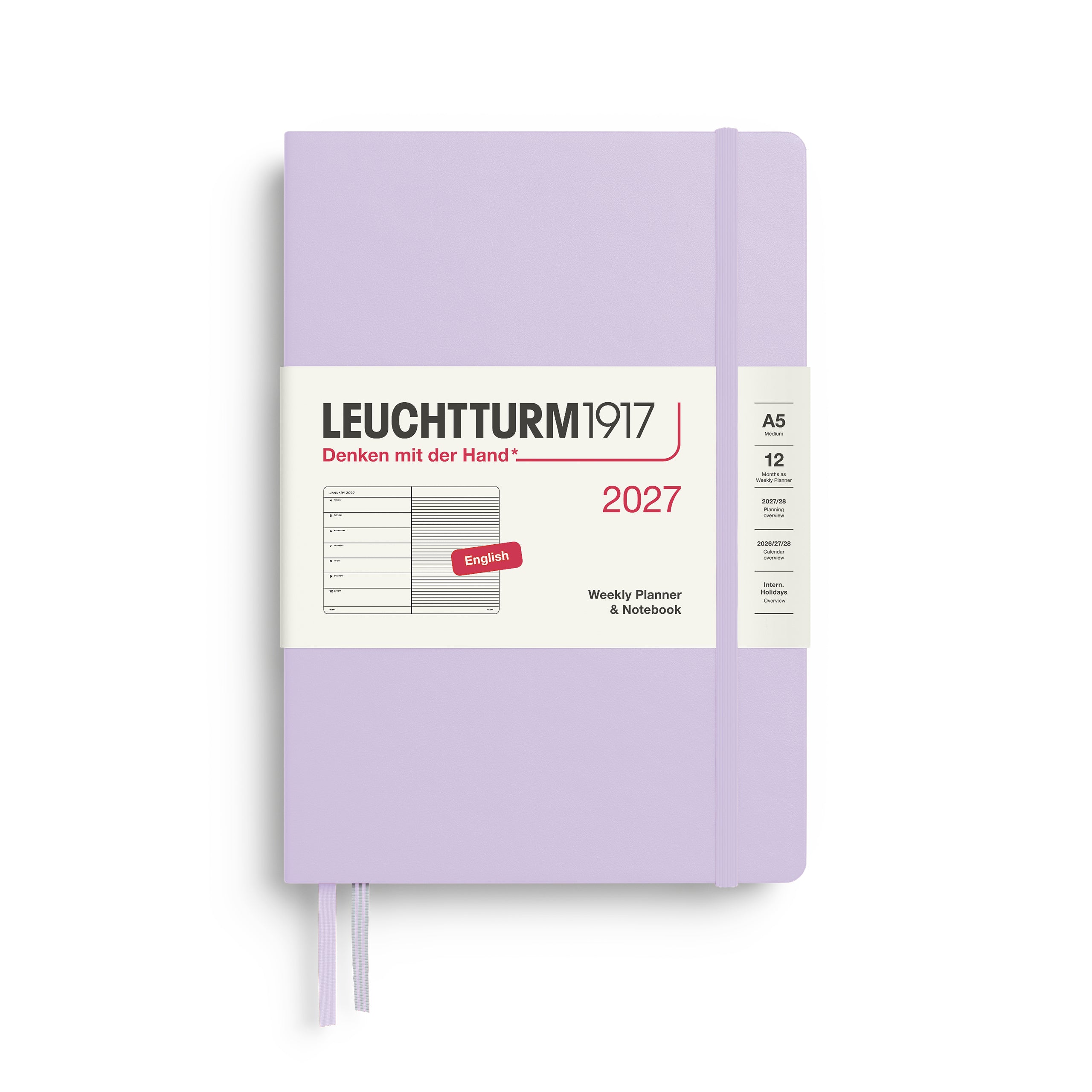 Agenda Semainier & Note Ligné 2027 LEUCHTTURM1917, Anglais - A5 - Hardcover - Lilac