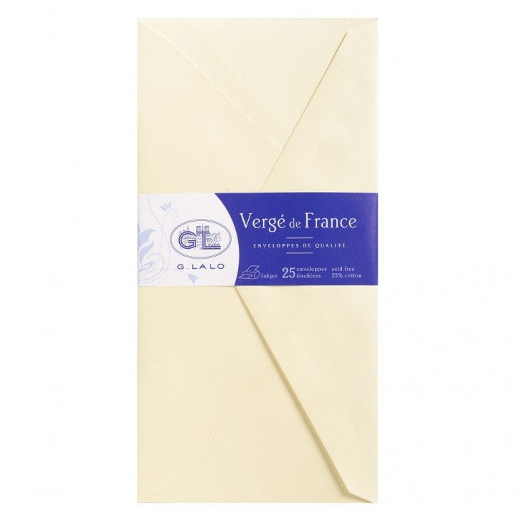 25 enveloppes Vergé de France format DL - 11 x 22 cm - 100 g/m² - Ivoire - 3140290227163