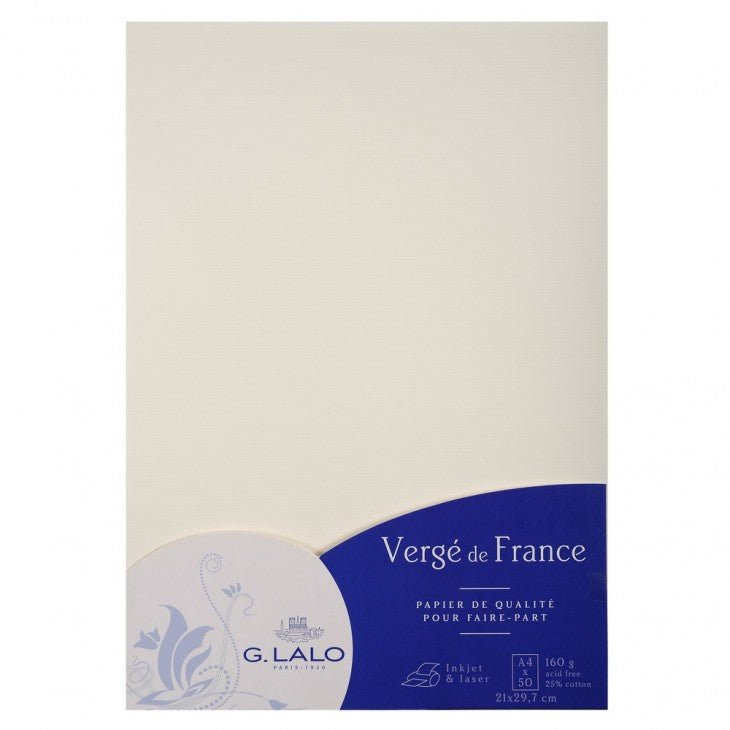 50 feuilles Vergé de France - A4 - 160 g/m² - Blanc - 3140290414006