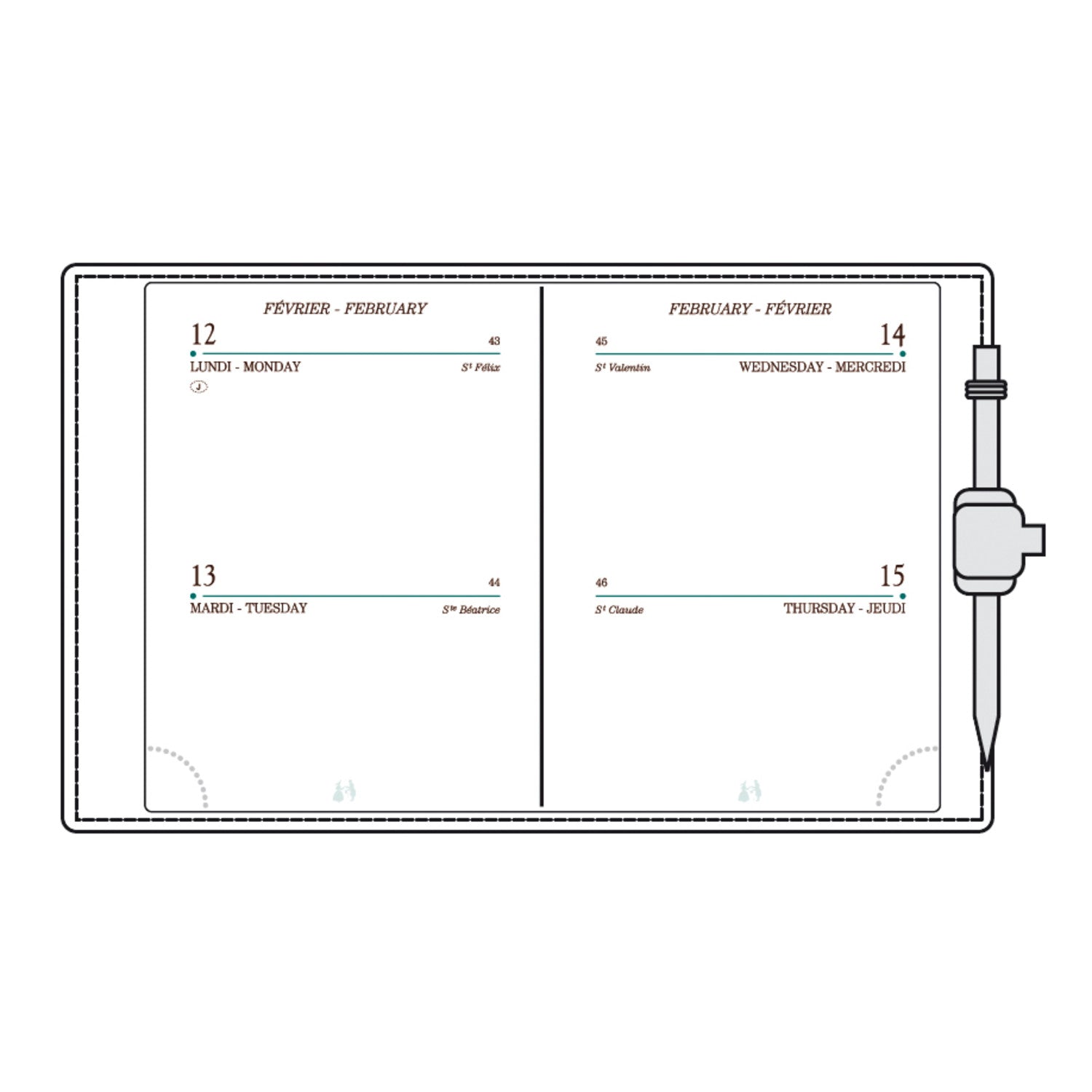 Agenda MIGNON A10 Veau Boboli - 10 x 8.4 cm - 2 jours par page - Noir - 3489391021714