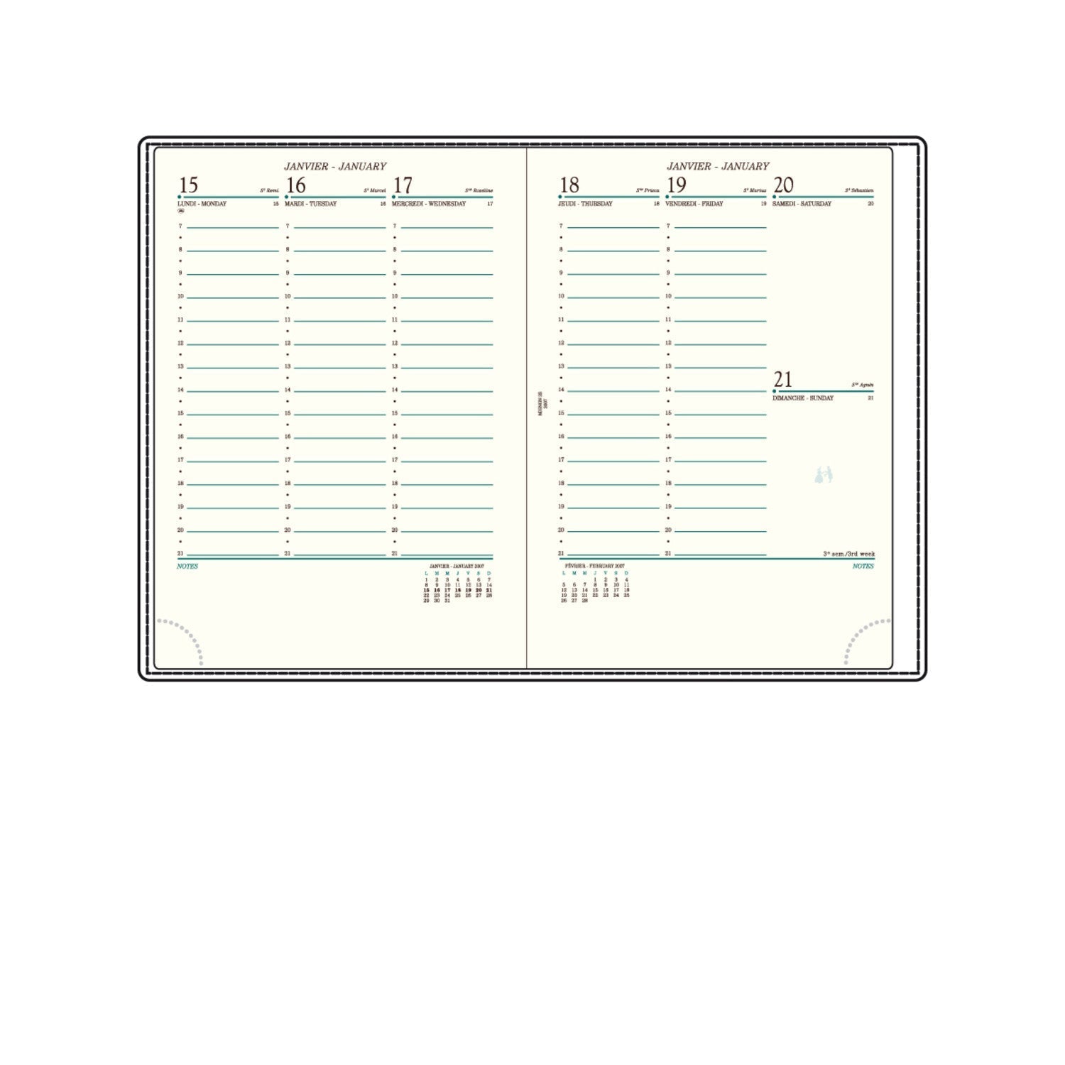 Agenda MIGNON A22 Veau Boboli - 23.2 x 16 cm - 1 semaine sur 2 pages - Marron - 3489392231761