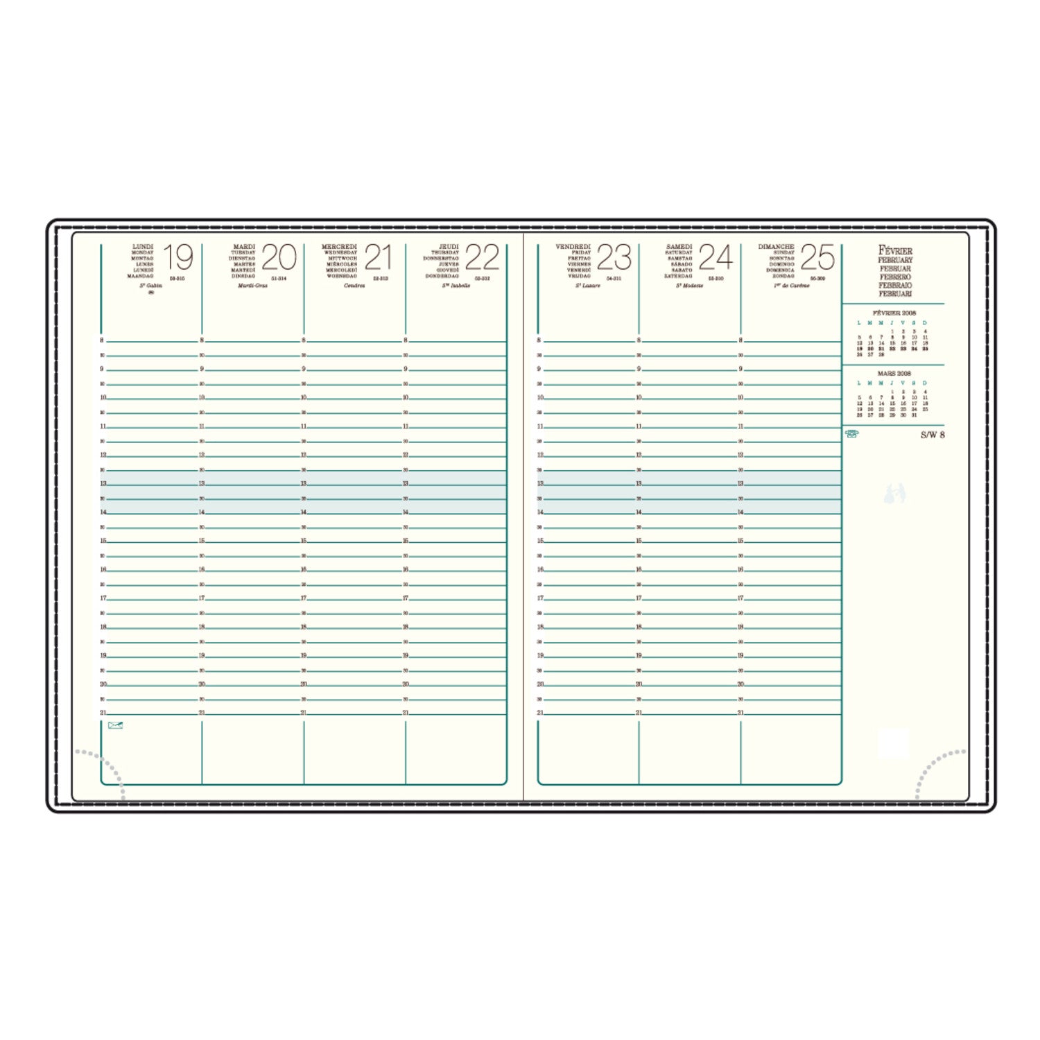 Agenda MIGNON A27 Veau Boboli - 27.2 x 21.5 cm - 1 semaine sur 2 pages - Bleu marine - 3489392735726