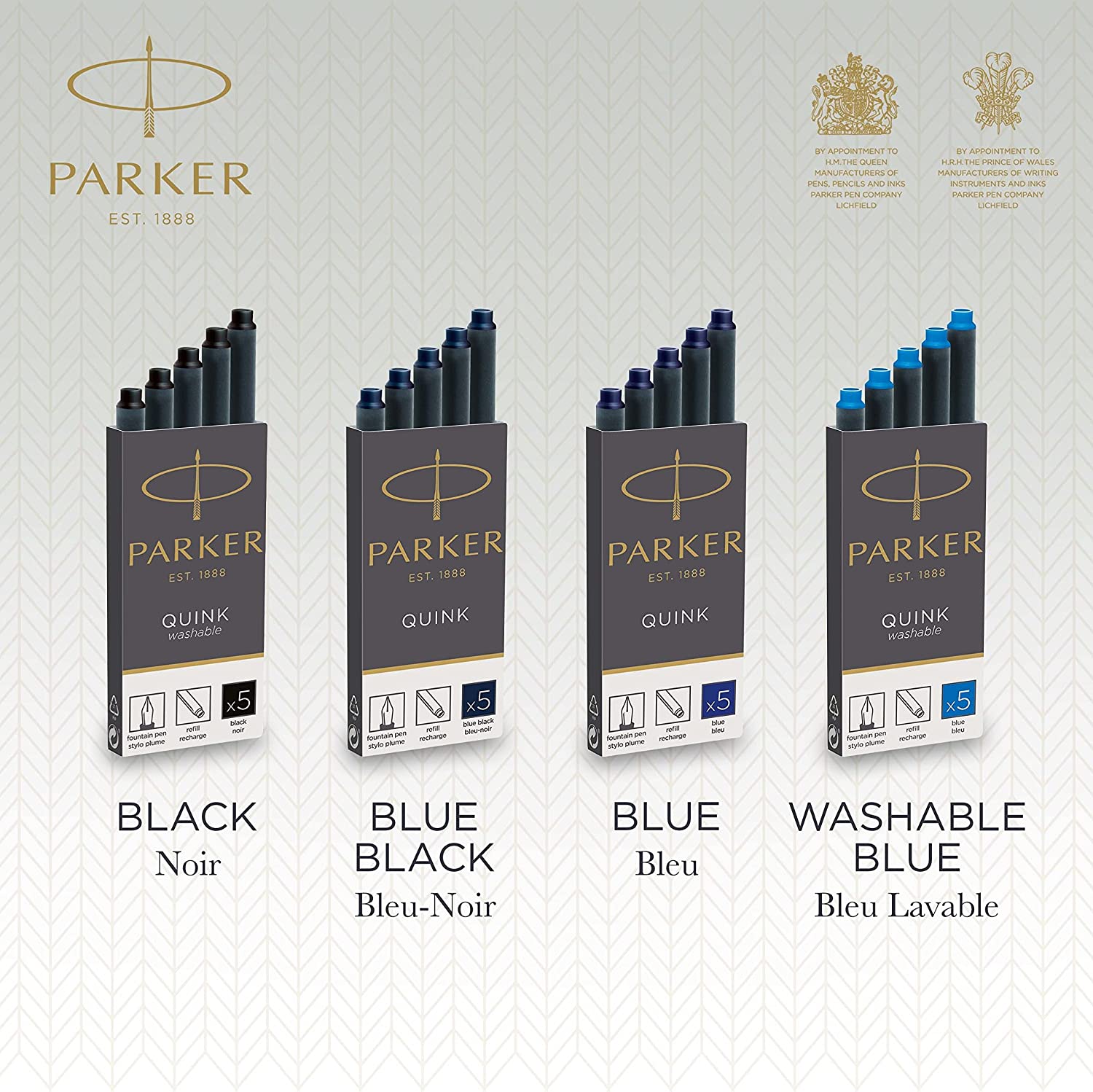 Boite de 5 Cartouches d'encre effaçable - Bleu royal PARKER Quink