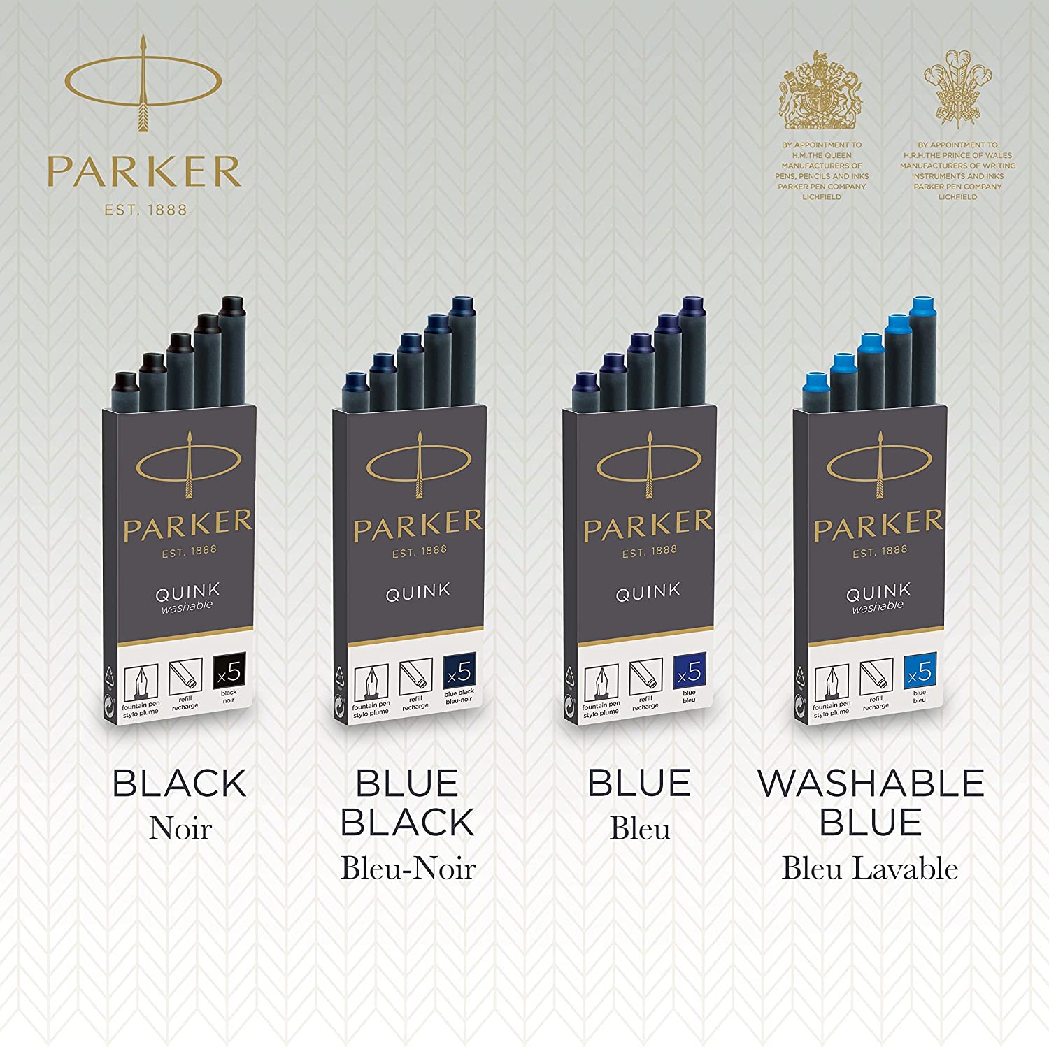 PARKER Etui 10 Cartouches d'encre longue QUINK effaçable bleu