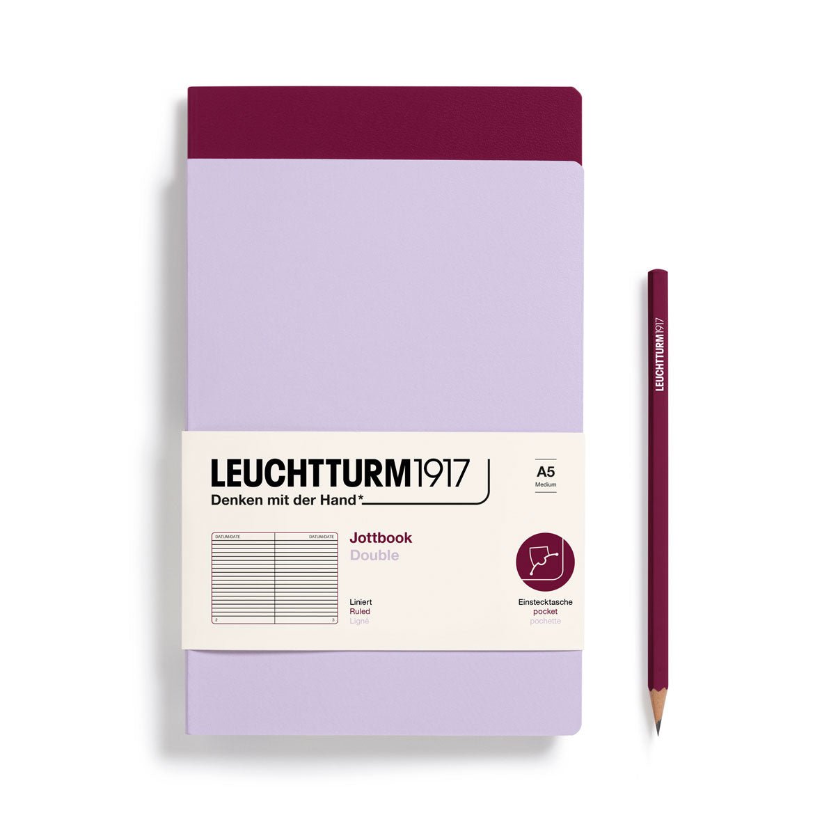 Jottbook Double - A5 - Ligné - Lilac/Port Red - 4004117633003