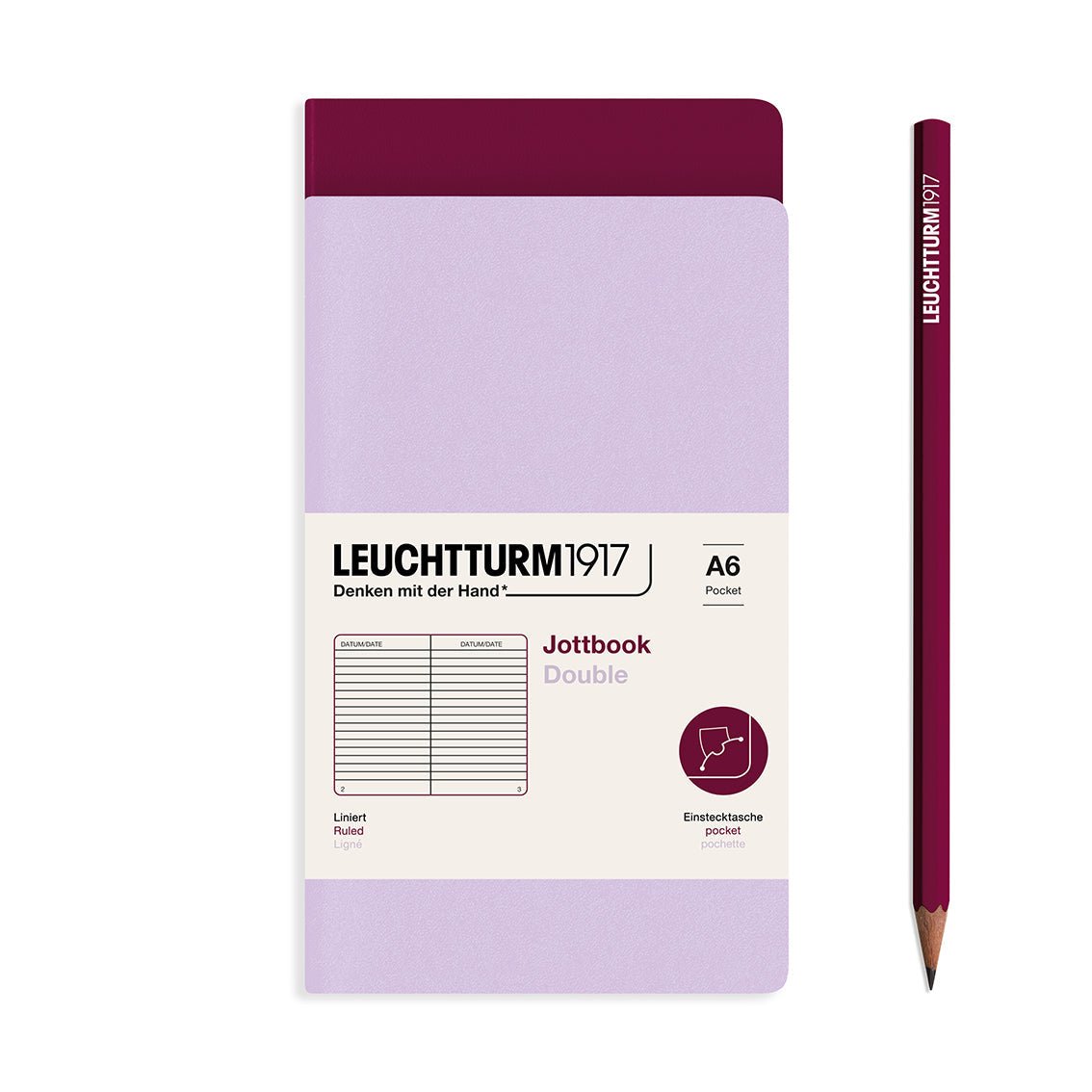 Jottbook Double - A6 - Ligné - Lilac/Port Red - 4004117633164