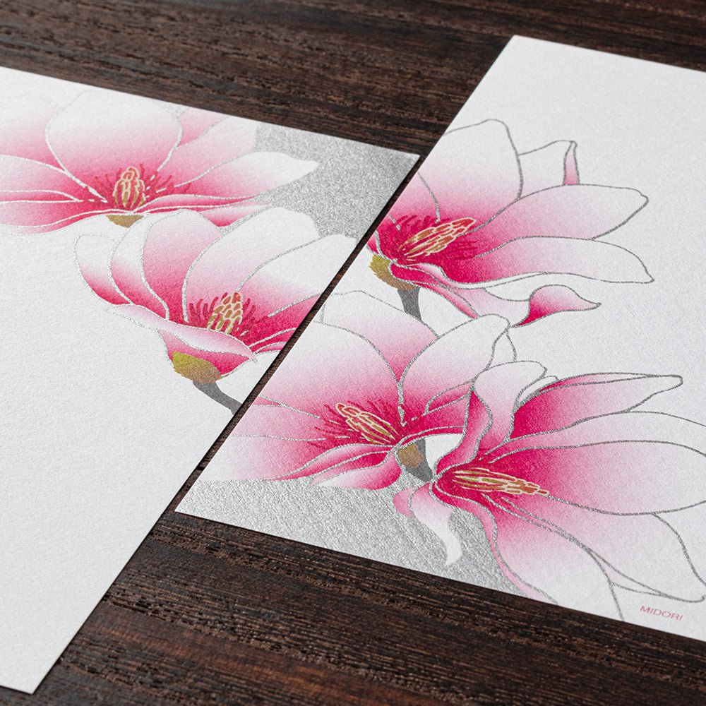 Magnolia Rose - Papier à lettres, grand format - 17.7 x 16.8 cm - Blanc - Illustré - 4902805871235