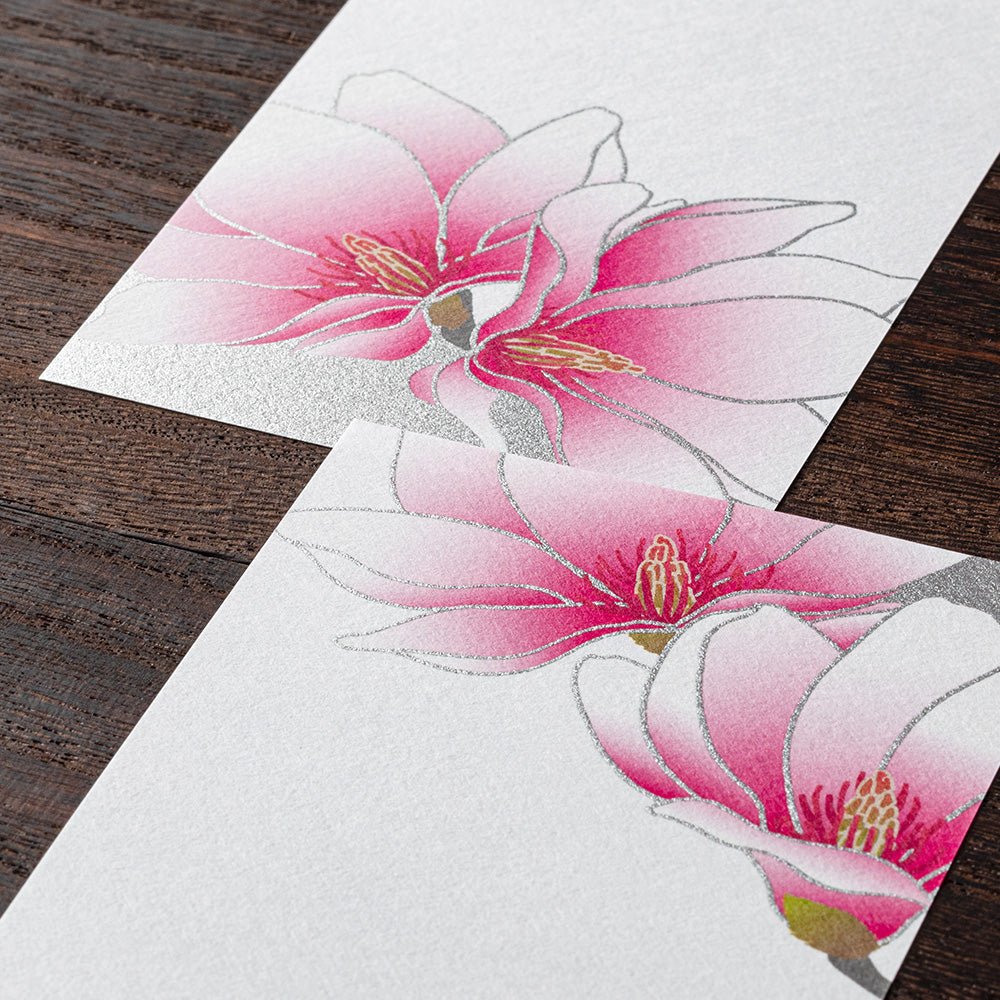 Magnolia Rose - Papier à lettres, petit format - 17.7 x 8.4 cm - Blanc - Illustré - 4902805895590