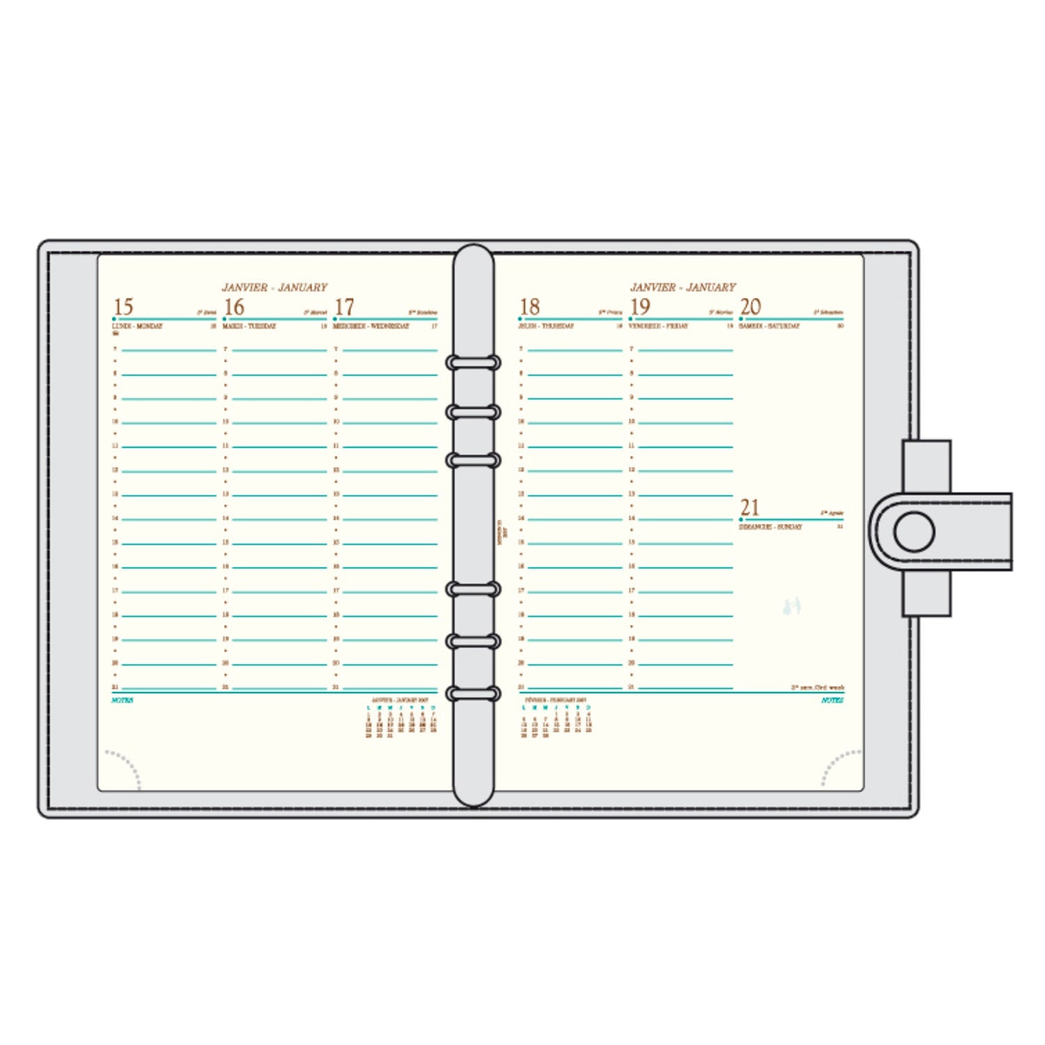 Organiseur Mignon AK22 Croco Savannah - 23 x 17.3 cm - 1 semaine sur 2 pages - Noir -